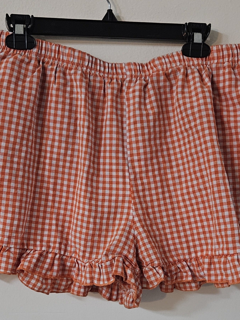 Women’s Orange Gingham High-Waist Ruffle Shorts
